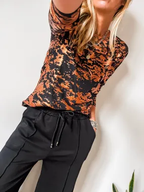 Bronze Printed Shiny Mesh Top