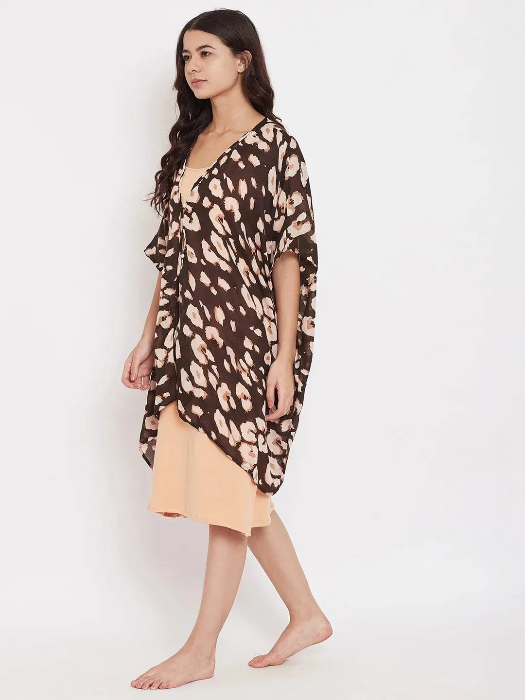 Brown Animal Print Kaftan Coverup with Slip (Final Sale)