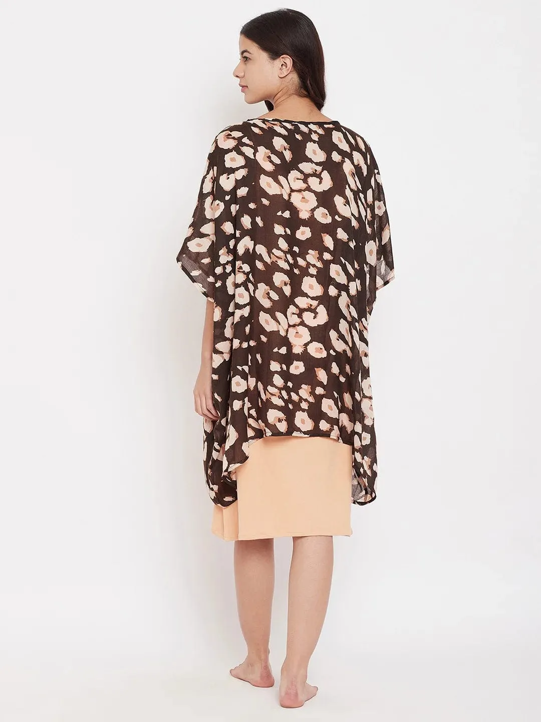 Brown Animal Print Kaftan Coverup with Slip (Final Sale)