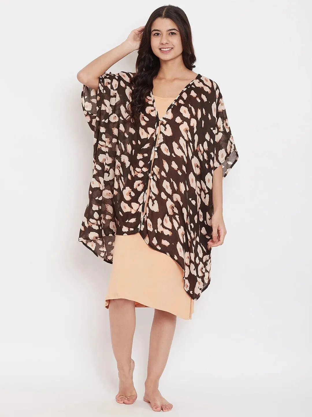 Brown Animal Print Kaftan Coverup with Slip (Final Sale)