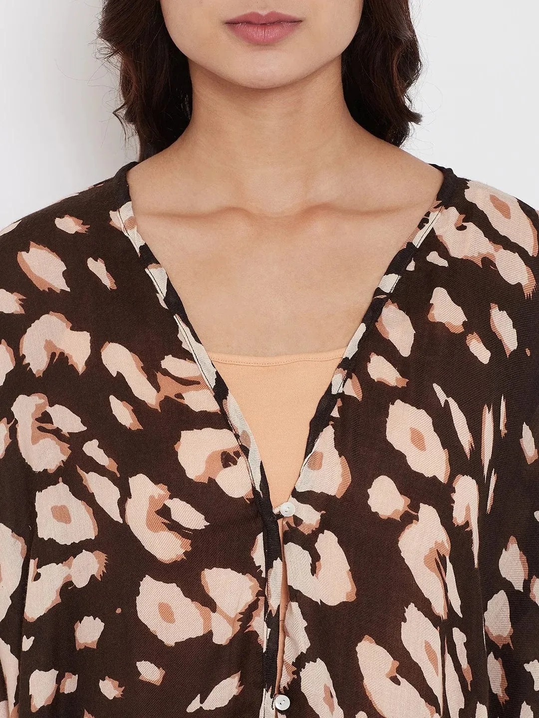 Brown Animal Print Kaftan Coverup with Slip (Final Sale)