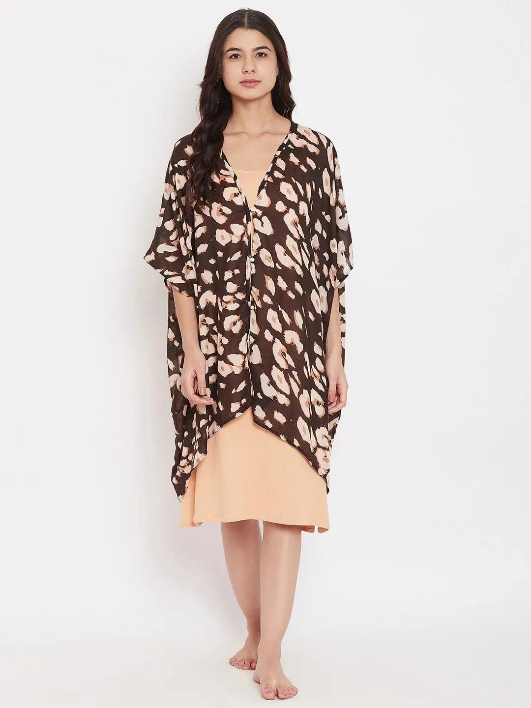 Brown Animal Print Kaftan Coverup with Slip (Final Sale)