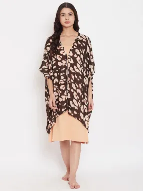 Brown Animal Print Kaftan Coverup with Slip (Final Sale)