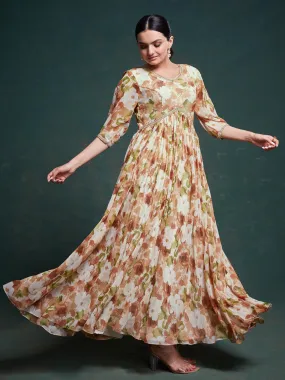 Brown color chiffon ready-to-wear gown