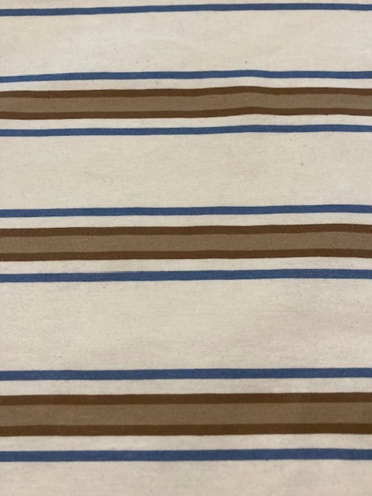 Brown/Blue Woven Stripe on Ivory. Stripes run across the fabric.