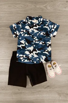 Camo Button Down Short Set
