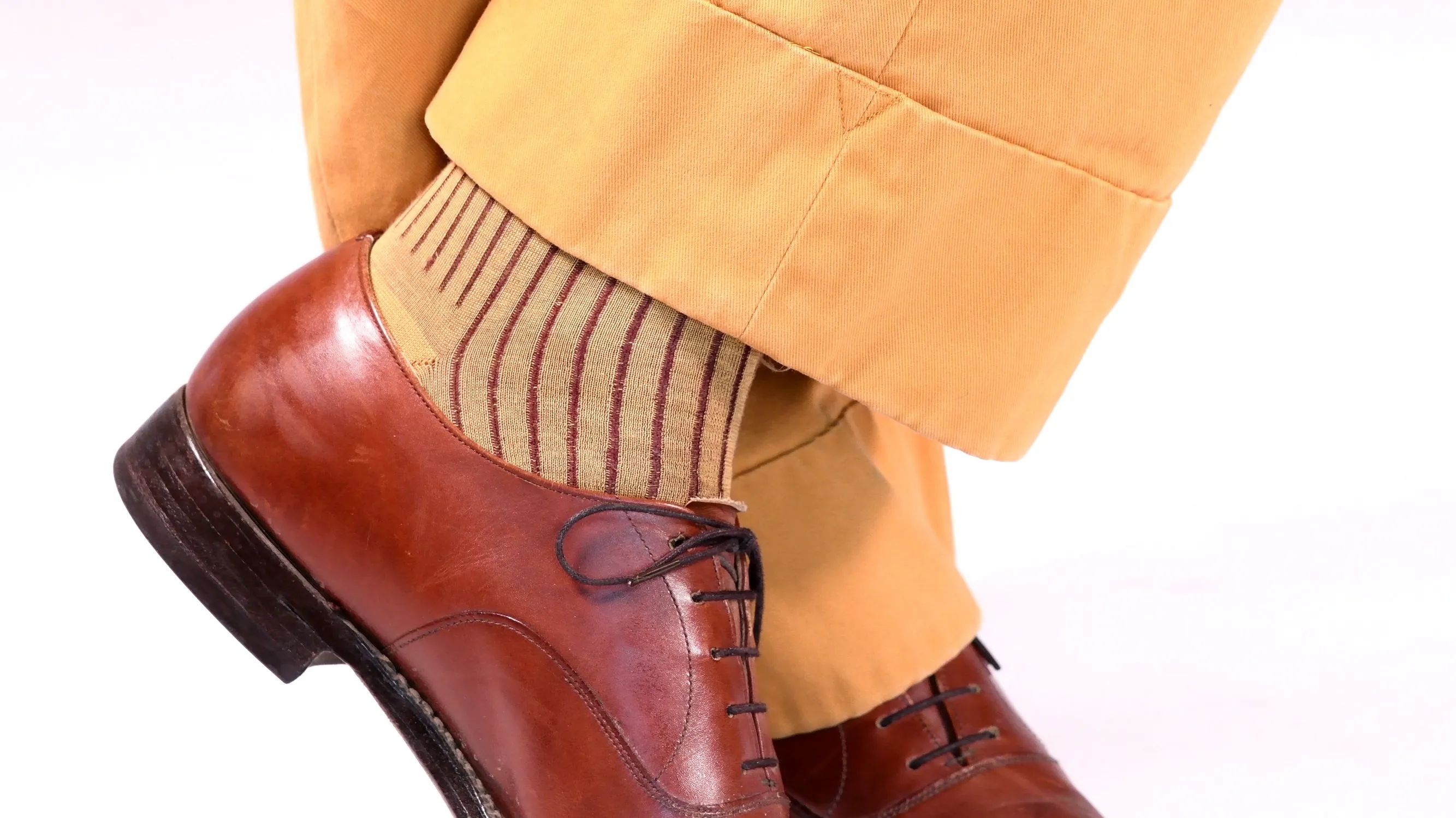 Caramel & Dark Burgundy Shadow Stripe Cotton Socks