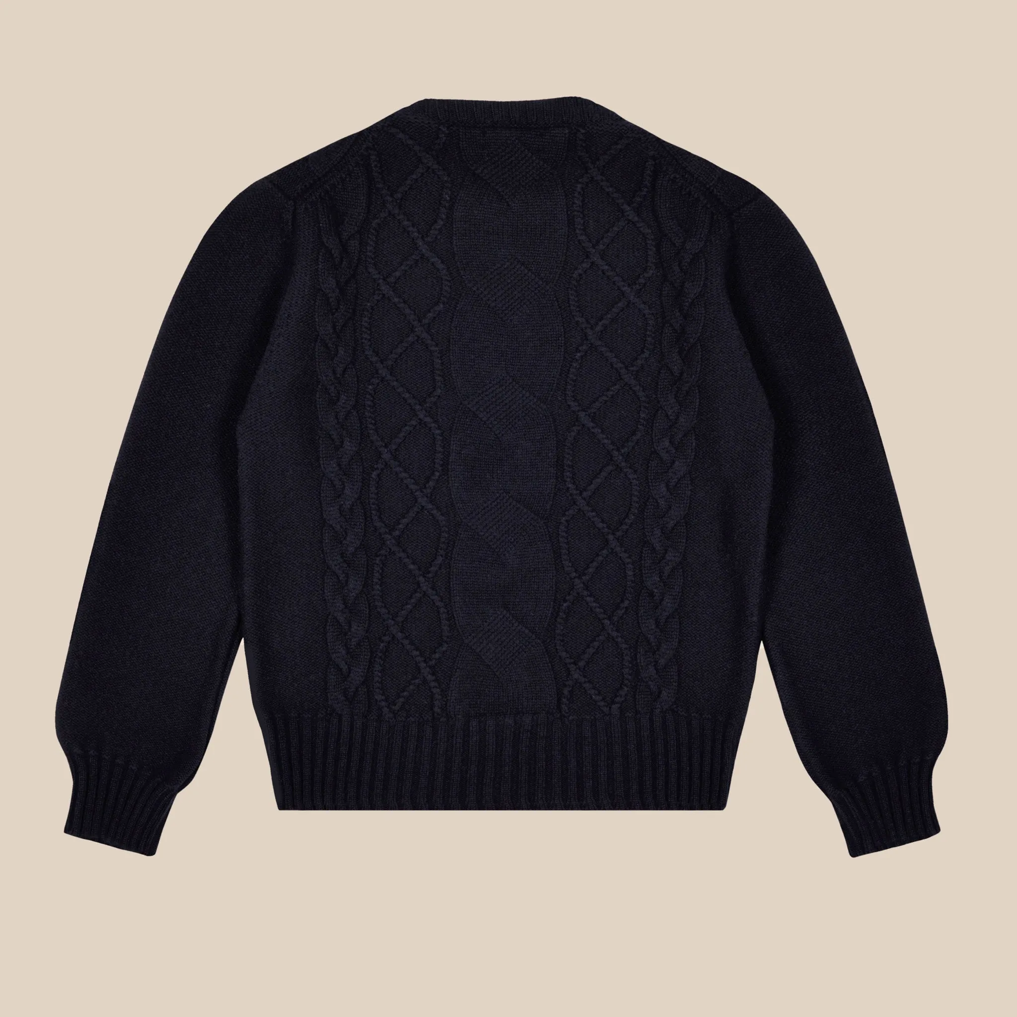 Cashmere wool chalet cable sweater in navy