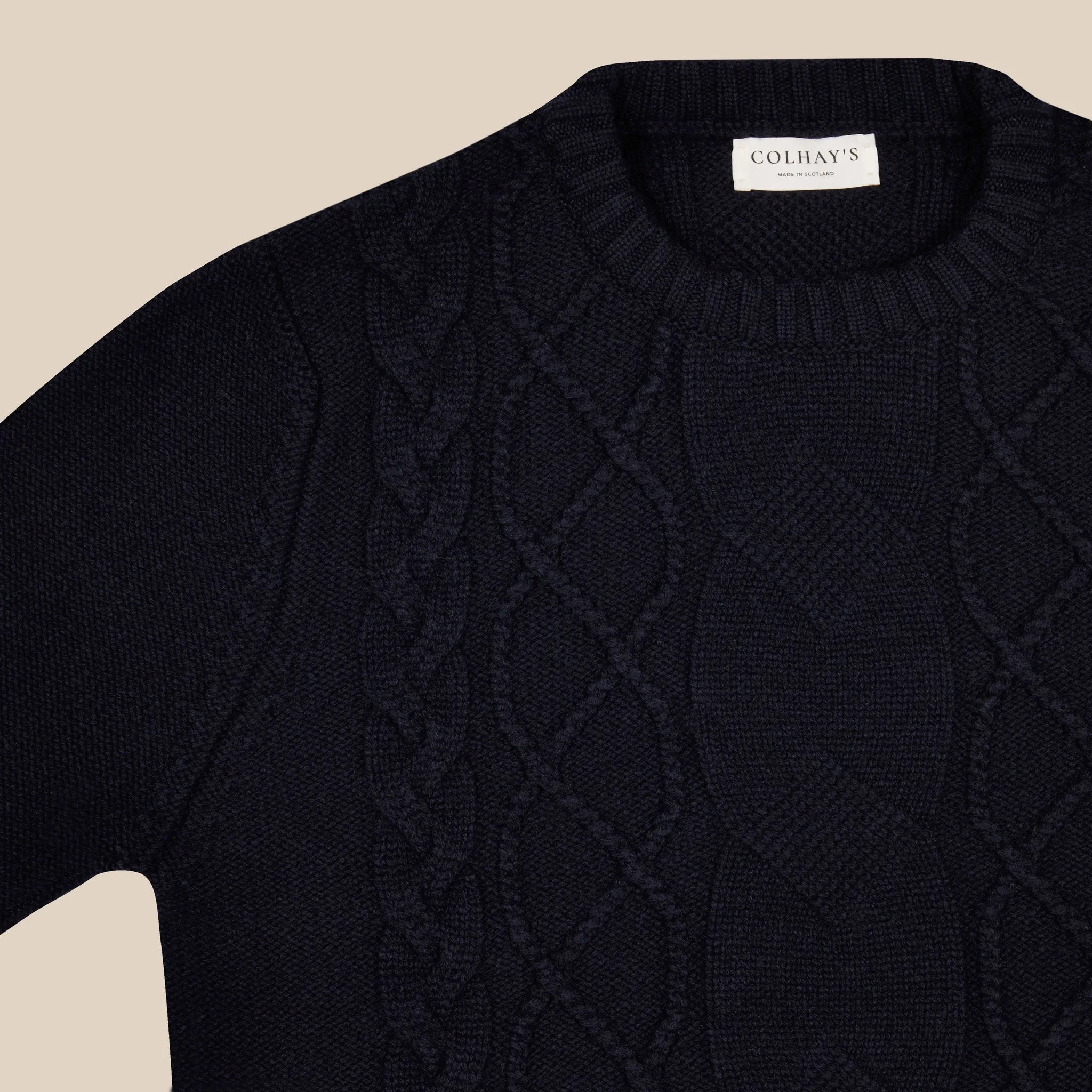 Cashmere wool chalet cable sweater in navy