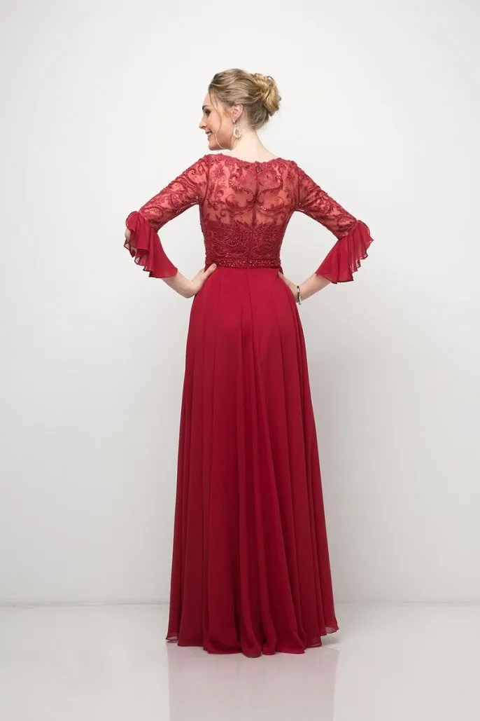 CD 781 Size 10 Long Sheer Lace Sleeve Mother Of Formal Dress Chiffon Wedding Guest