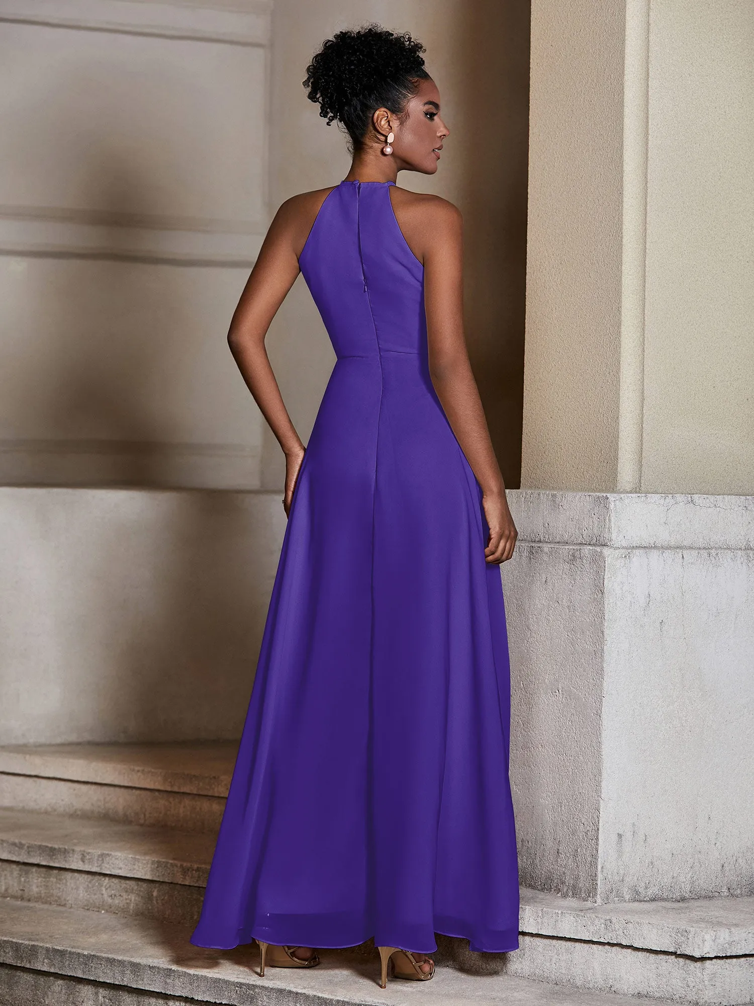 Chiffon Long Halter Dresses with Slit-Regency Plus Size