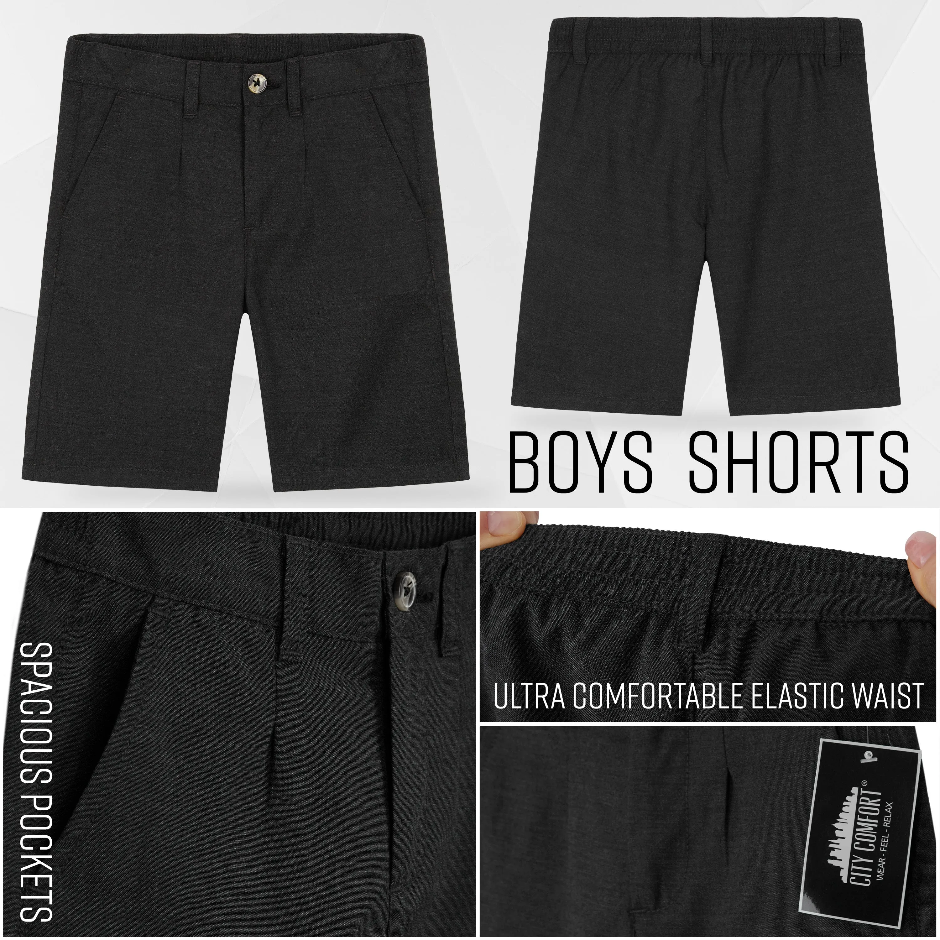 CityComfort Boys Chino Shorts with 2 Pockets, Elasticated Waist