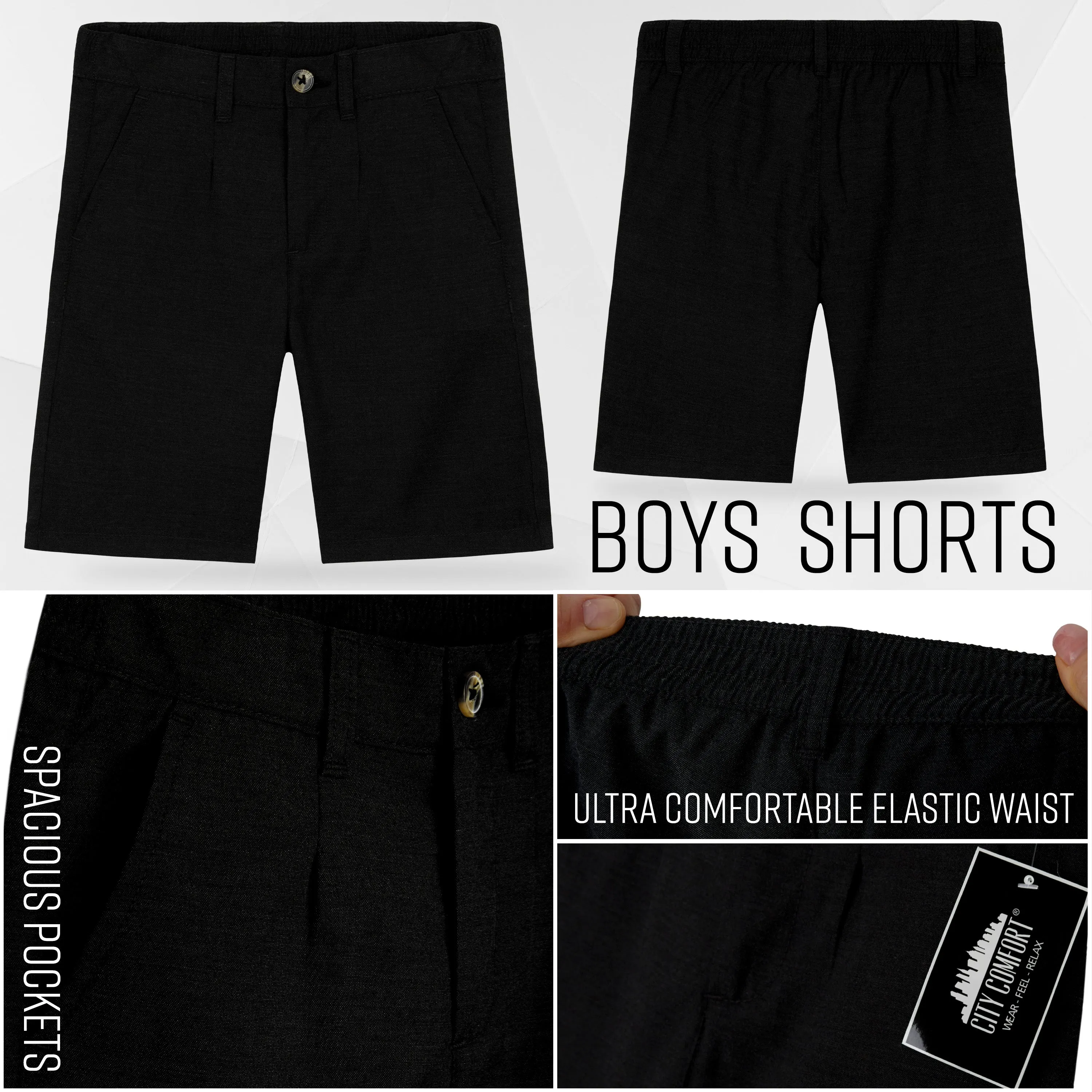 CityComfort Boys Chino Shorts with 2 Pockets, Elasticated Waist