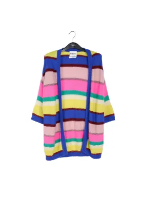 Cobalt blue, neon pink and yellow striped cardigan