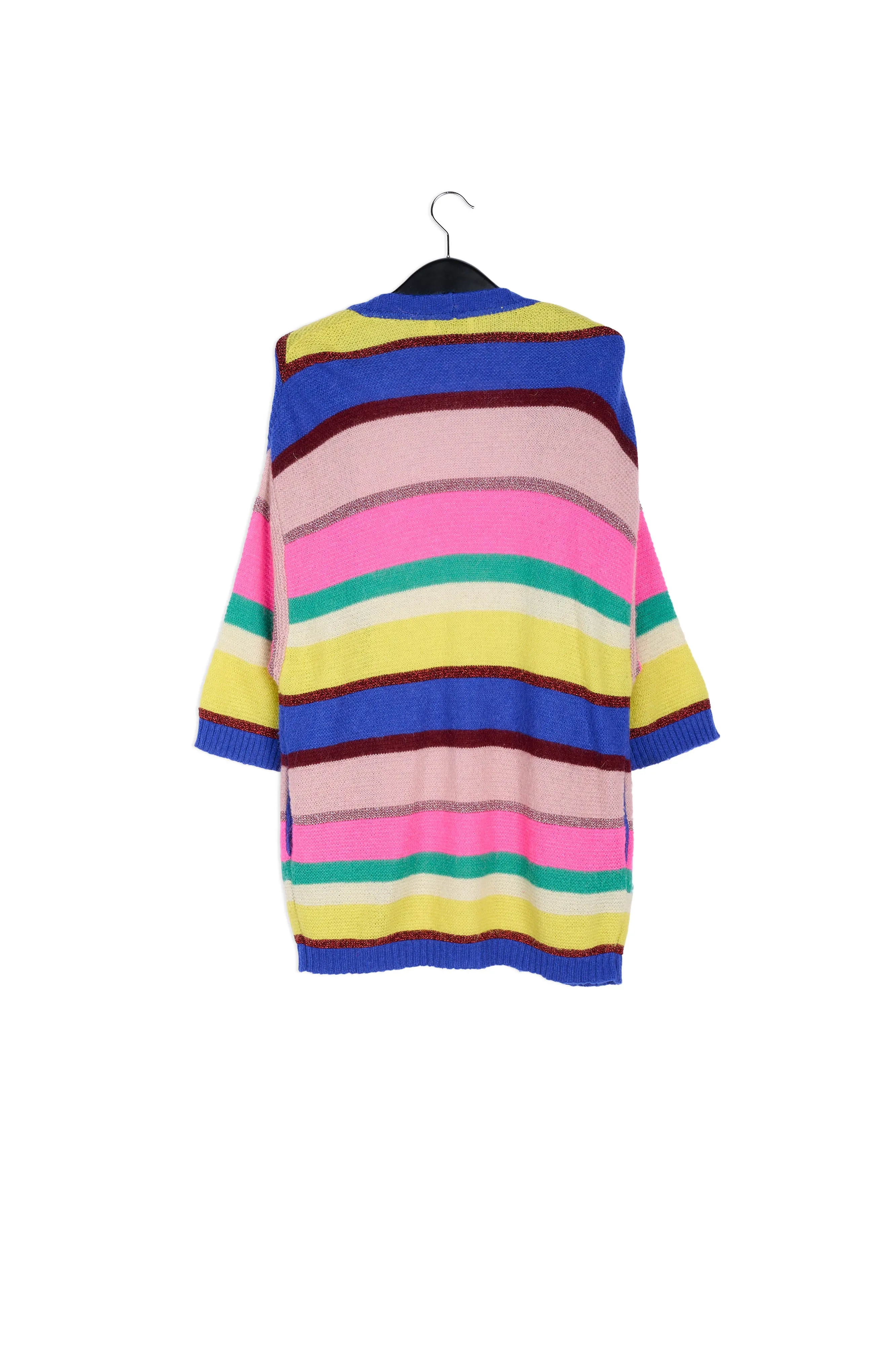 Cobalt blue, neon pink and yellow striped cardigan