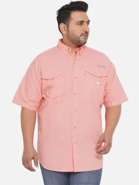 Columbia - Plus Size Men's Regular Fit Pink Cotton Solid Half Sleeve Casual Shirt