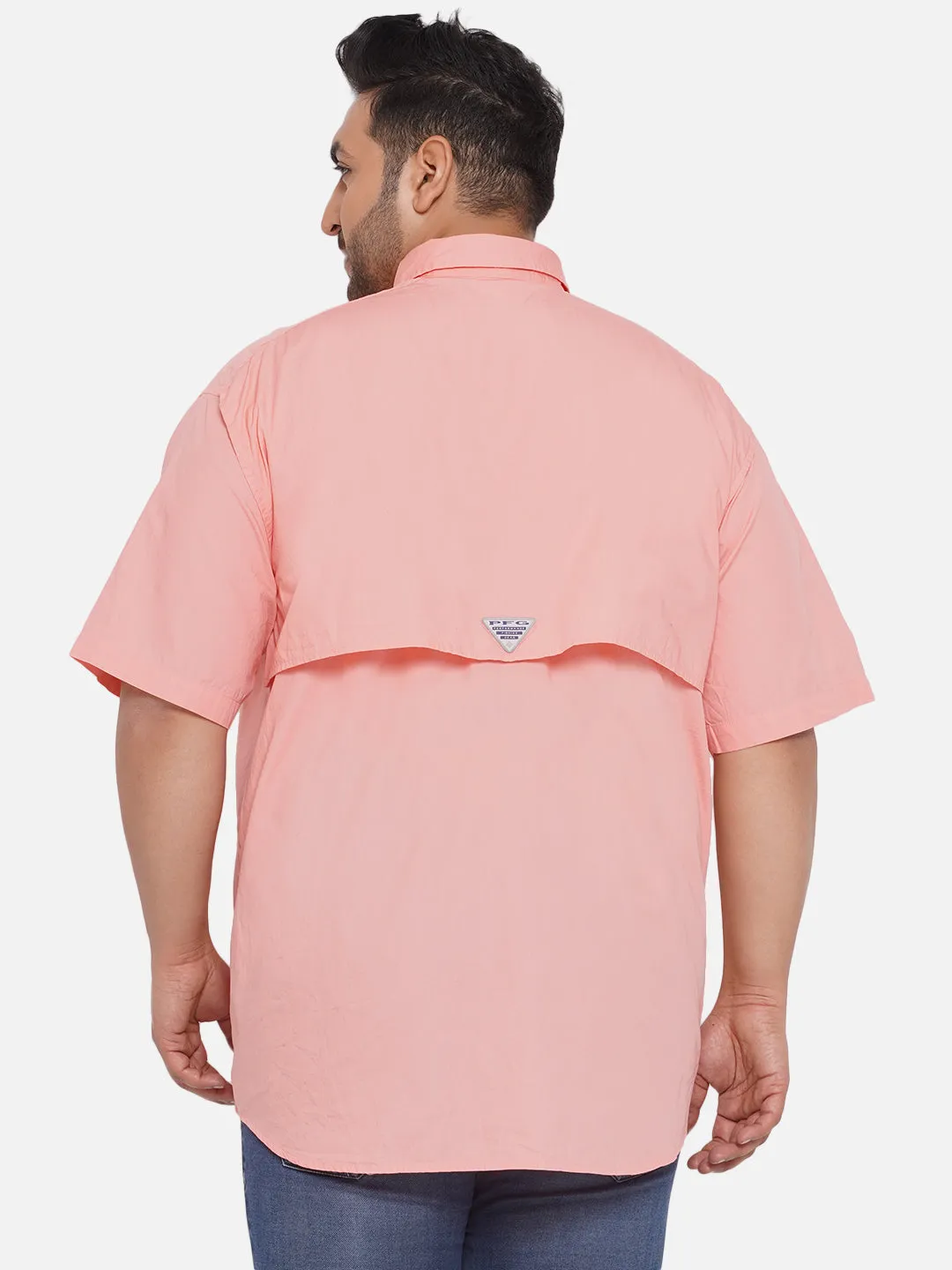 Columbia - Plus Size Men's Regular Fit Pink Cotton Solid Half Sleeve Casual Shirt