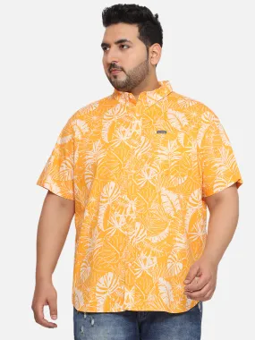 Columbia - Plus Size Men's Regular Fit Yellow Cotton Printed Half Sleeve Casual Shirt