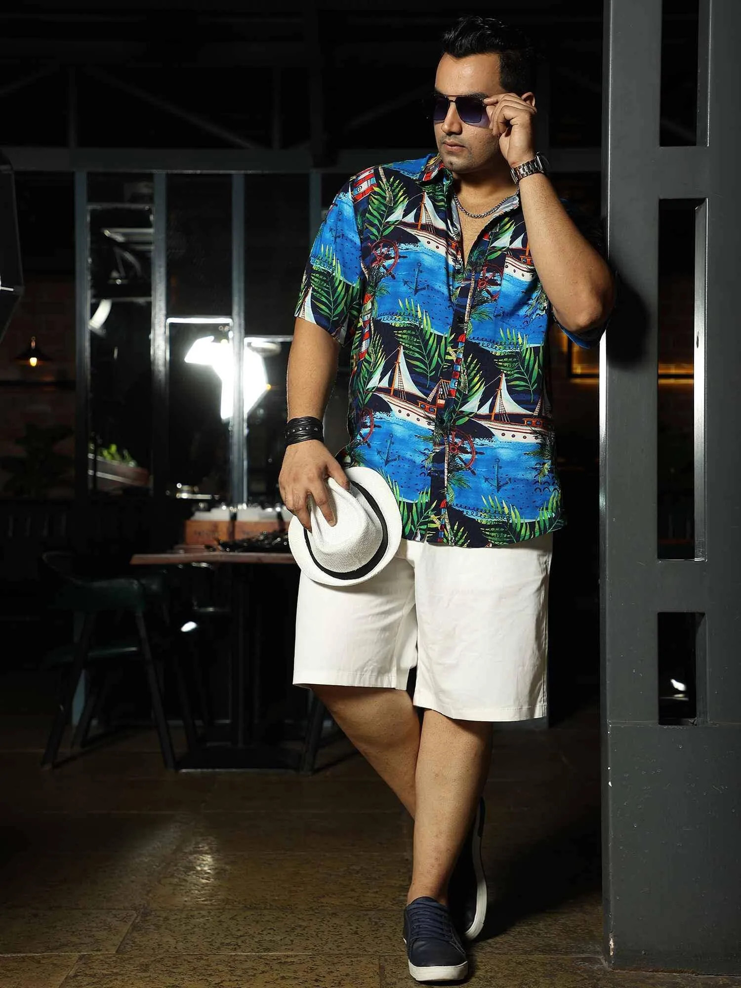 Cool Beach Printed Party Wear Half Shirt Men's Plus Size
