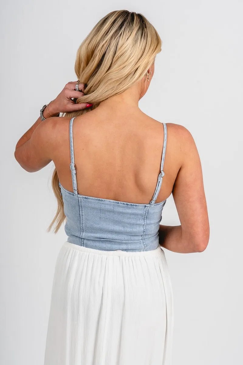 Denim bustier bodysuit light denim