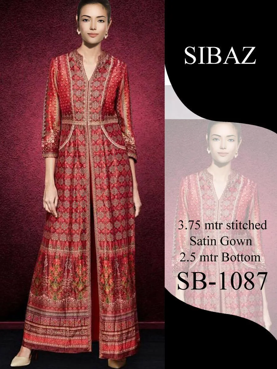 Designer Pakistani Replica Pure Satin Digital Printed Long Gown Size XL SB1087