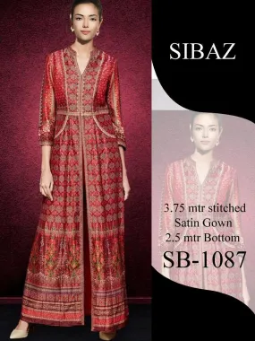 Designer Pakistani Replica Pure Satin Digital Printed Long Gown Size XL SB1087