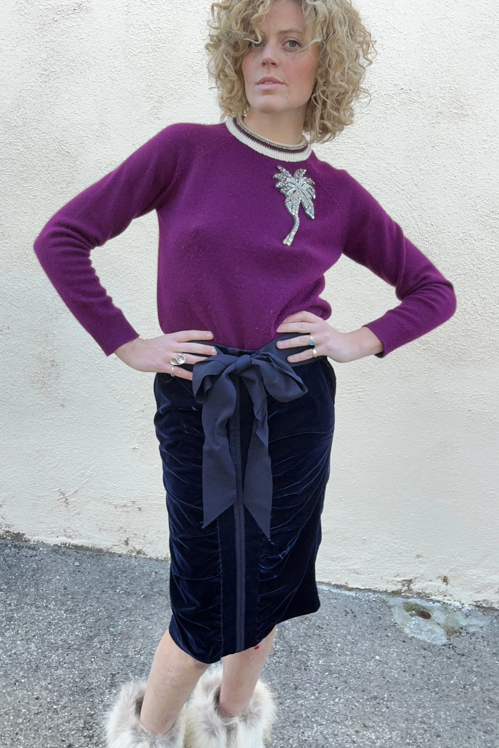 Dice Kayek Cashmere-Wool Sweater with Beaded Palm Tree