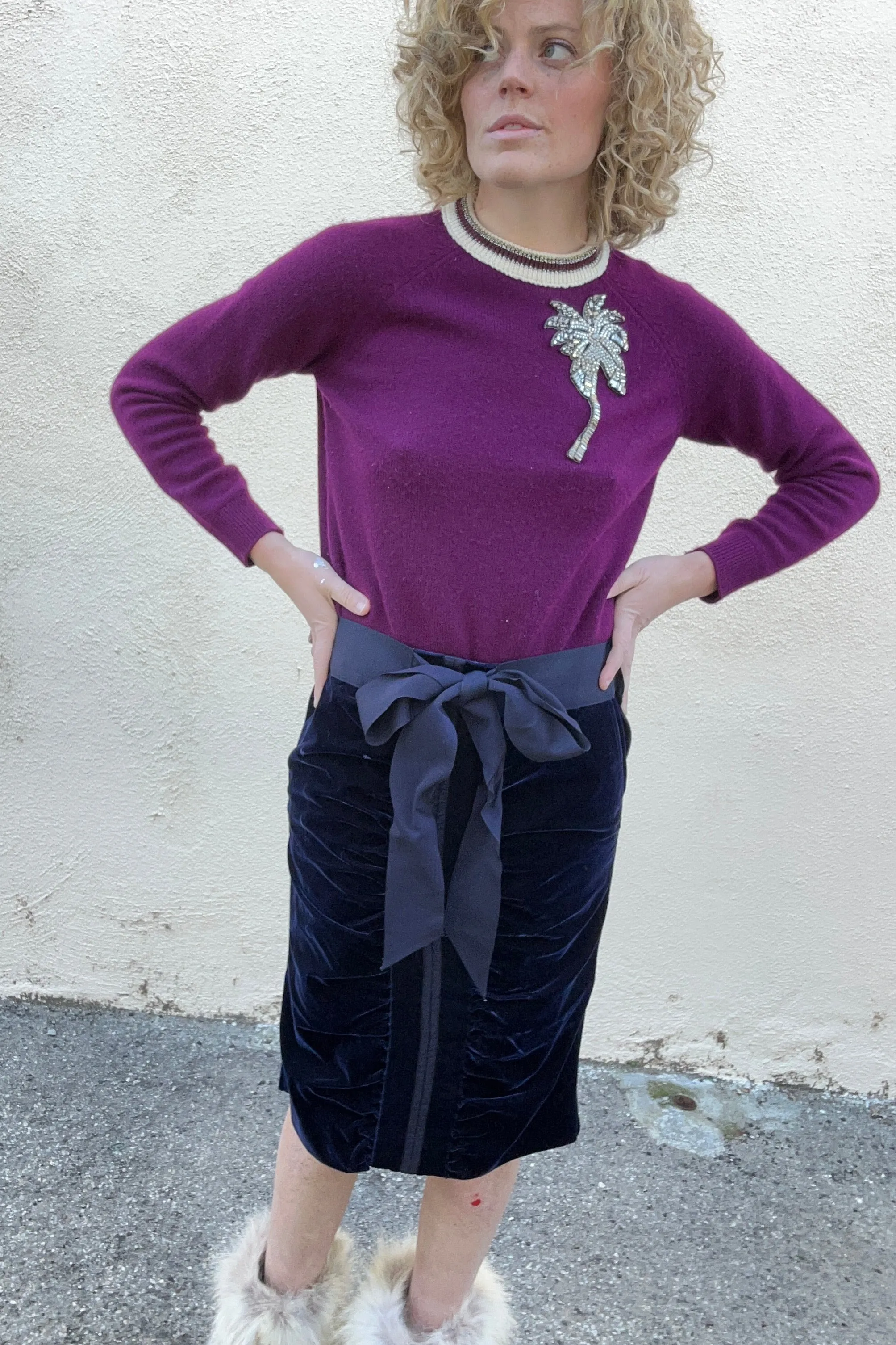 Dice Kayek Cashmere-Wool Sweater with Beaded Palm Tree
