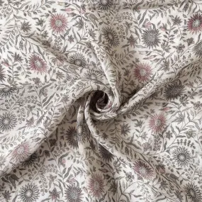 Dusty White & Grey Sunflower Bunch Digital Printed Pure Crepe Fabric (Width 43 Inches)