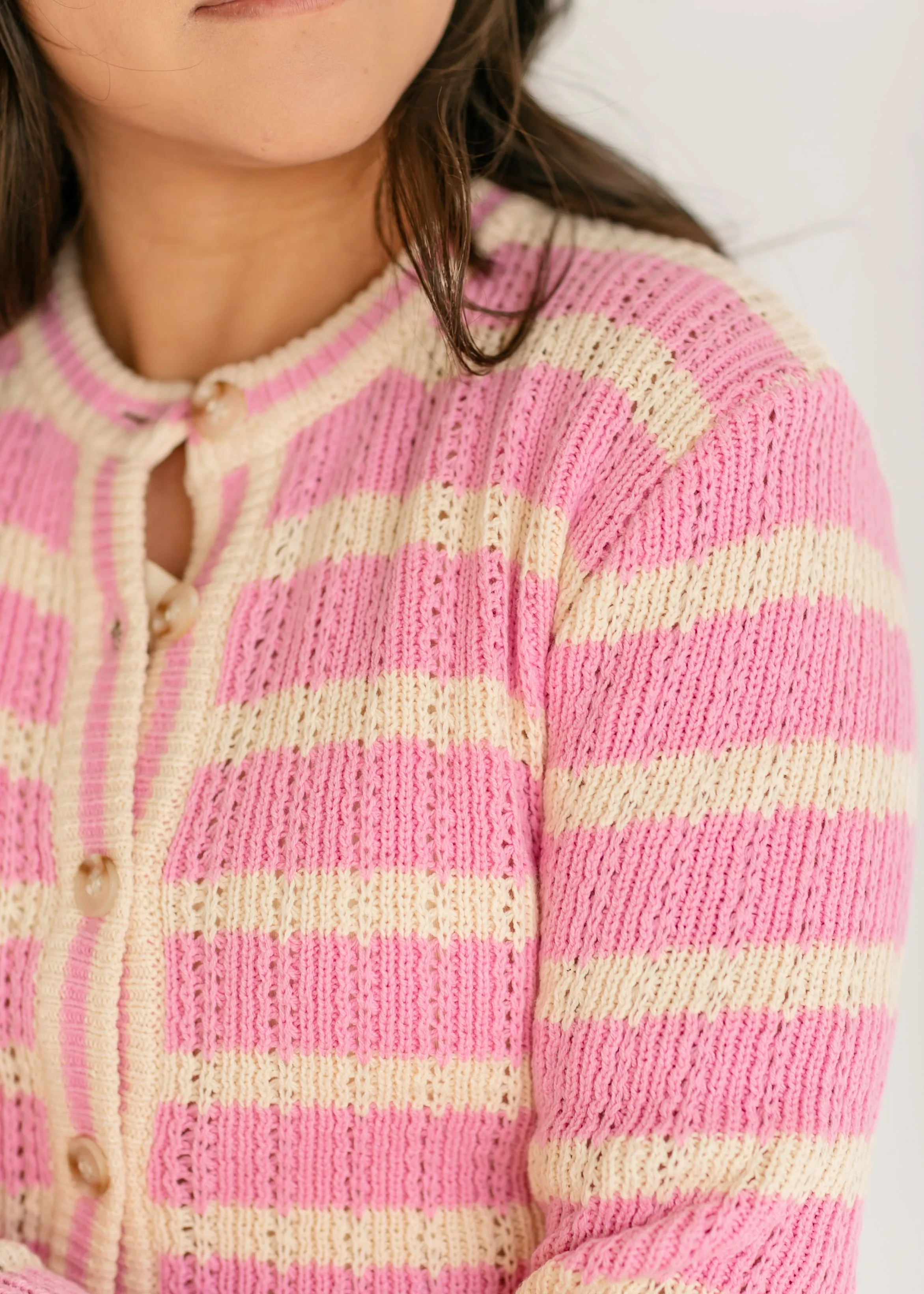 Edolie Pink Striped Button Up Cardigan