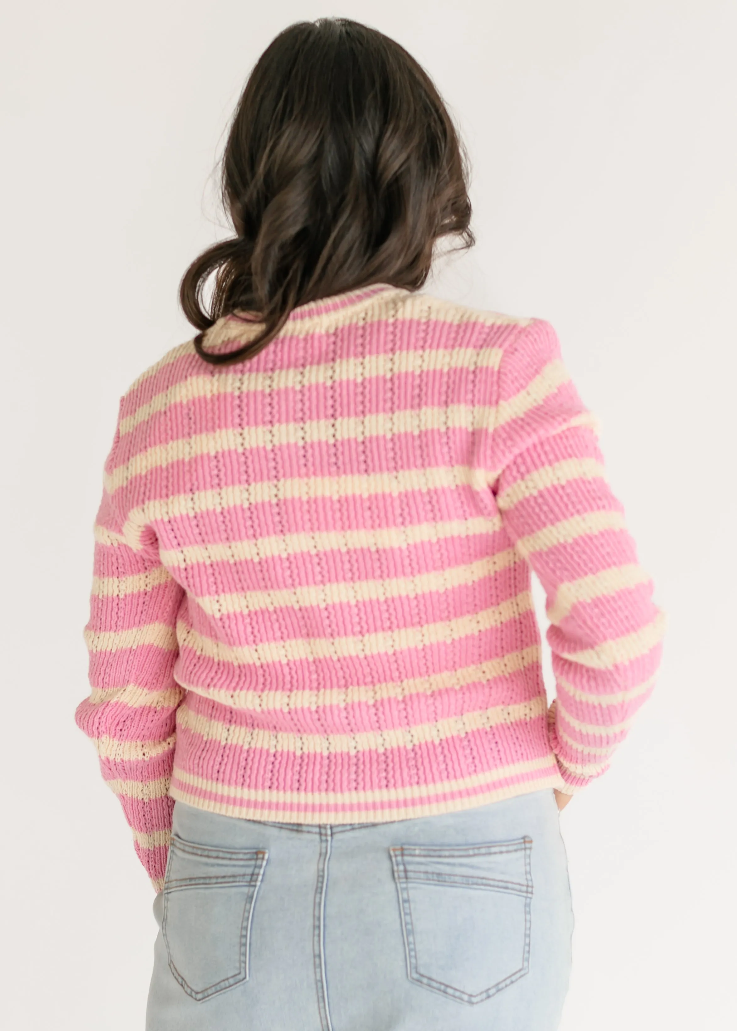 Edolie Pink Striped Button Up Cardigan