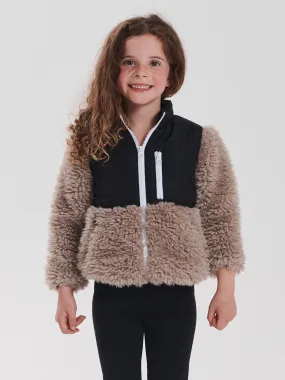 Ena Pelly Renata Teddy Faux Fur Jacket - Stone/Black