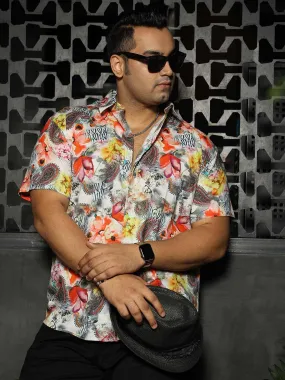 Floral Oriental Party Wear Half Shirt Men's Plus Size