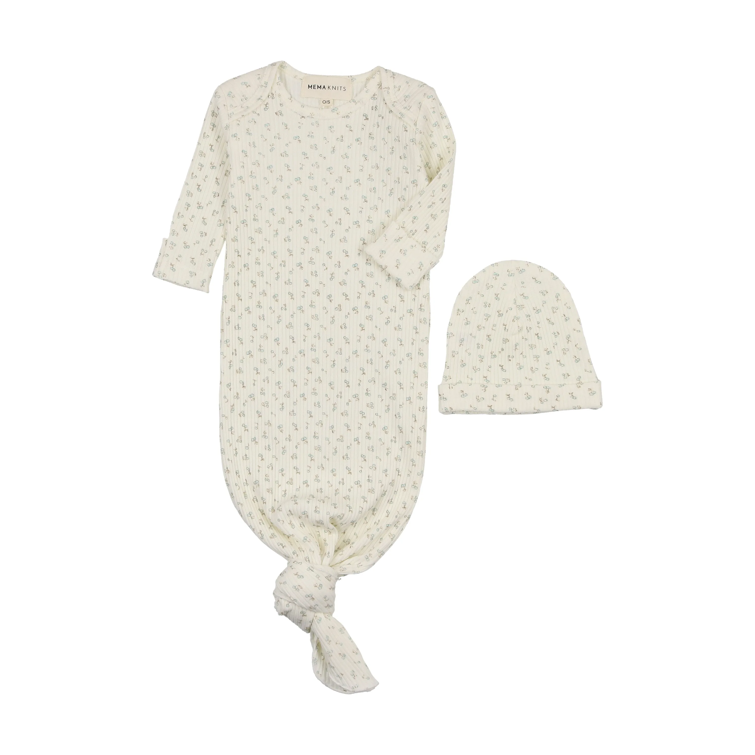 footie printed sleep gown and beanie - blue cherry