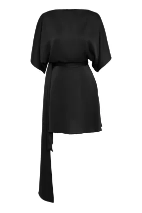 FRV Black satin short sleeve mini dress - Appleton