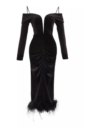 FRV Black velvet long sleeve long dress - Nice