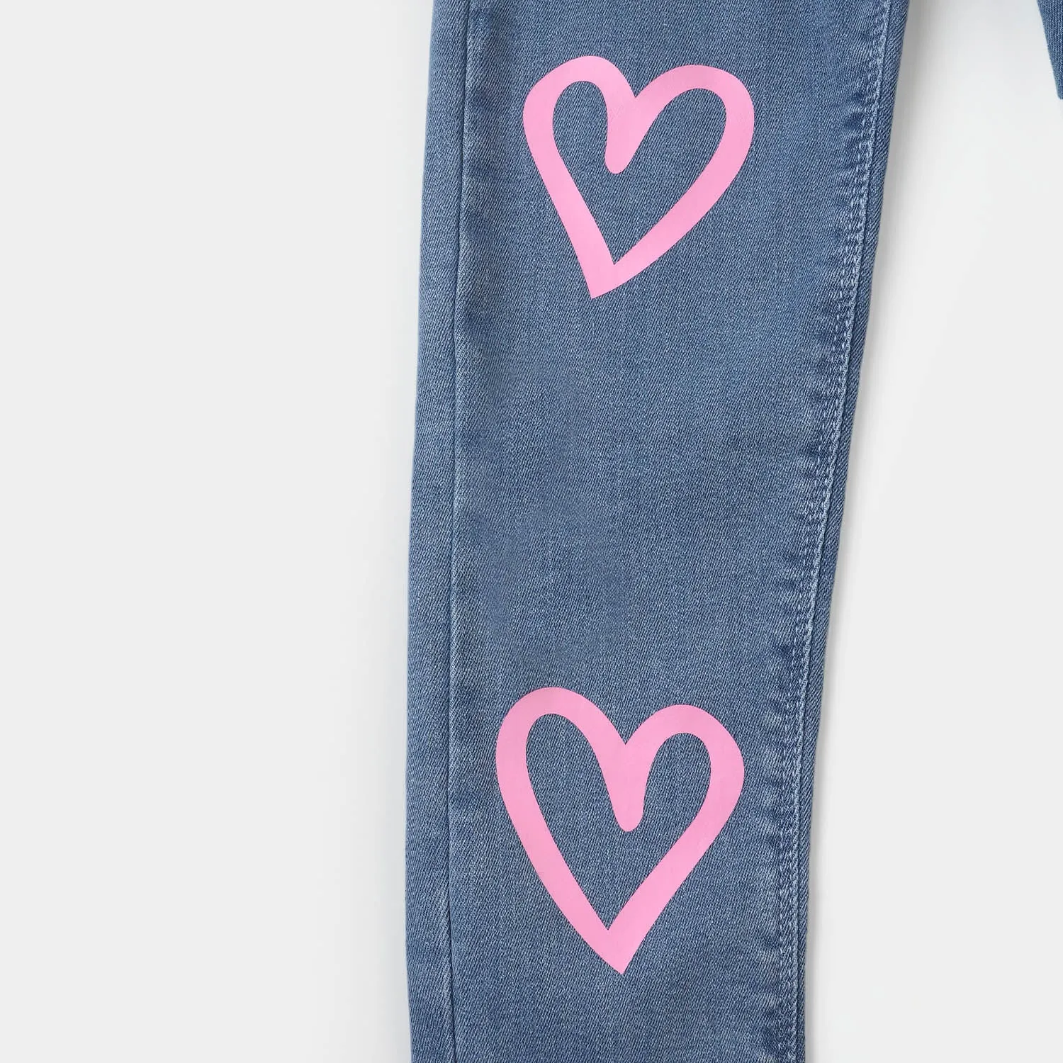 Girls Denim Pant Pink Heart - Light Blue