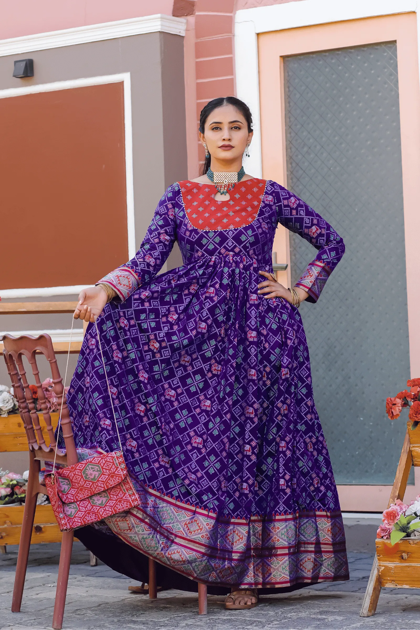 Glamwiz Patola Printed Anarkali Gown