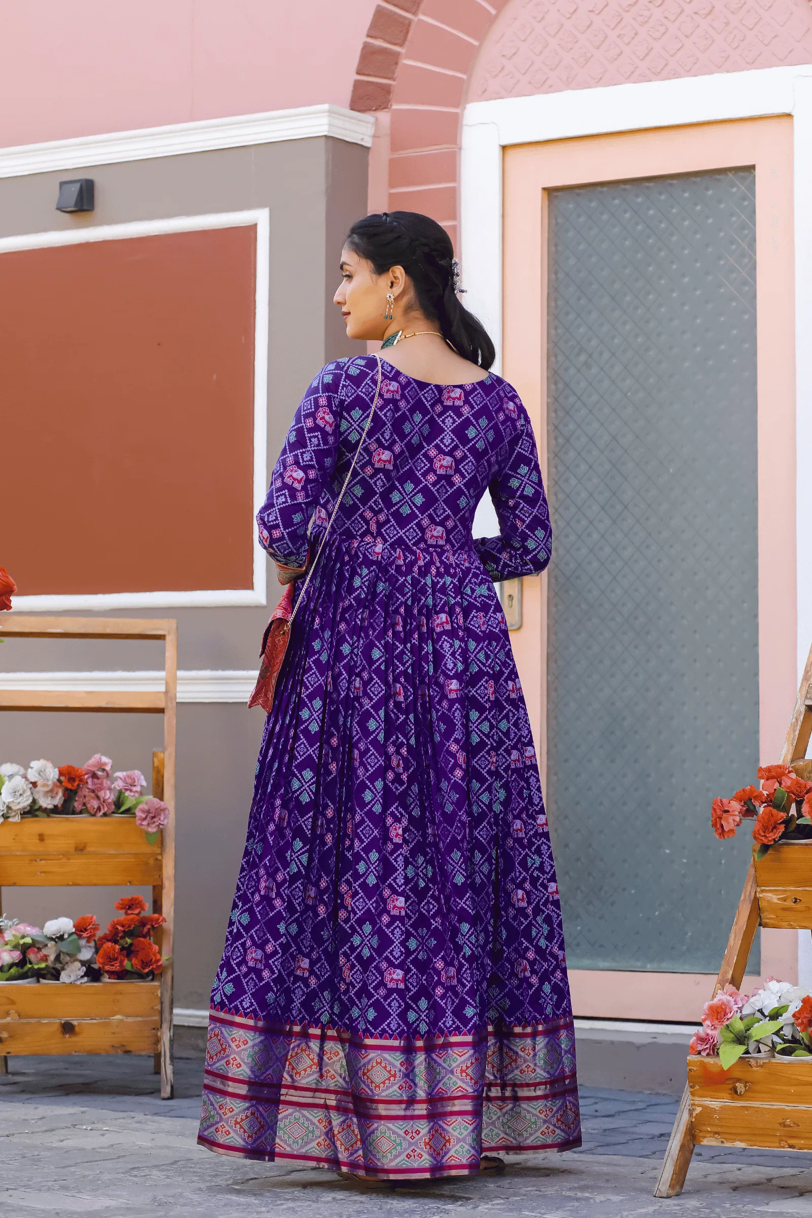 Glamwiz Patola Printed Anarkali Gown