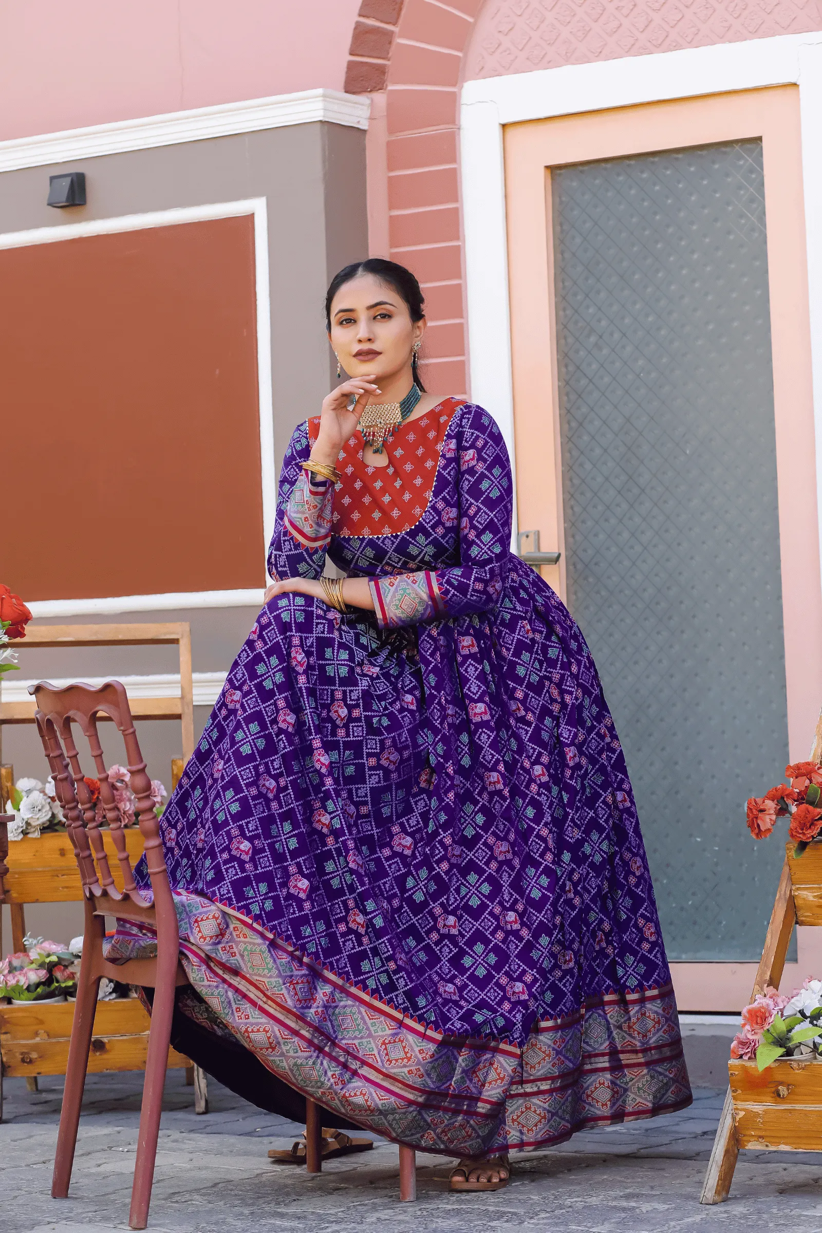 Glamwiz Patola Printed Anarkali Gown