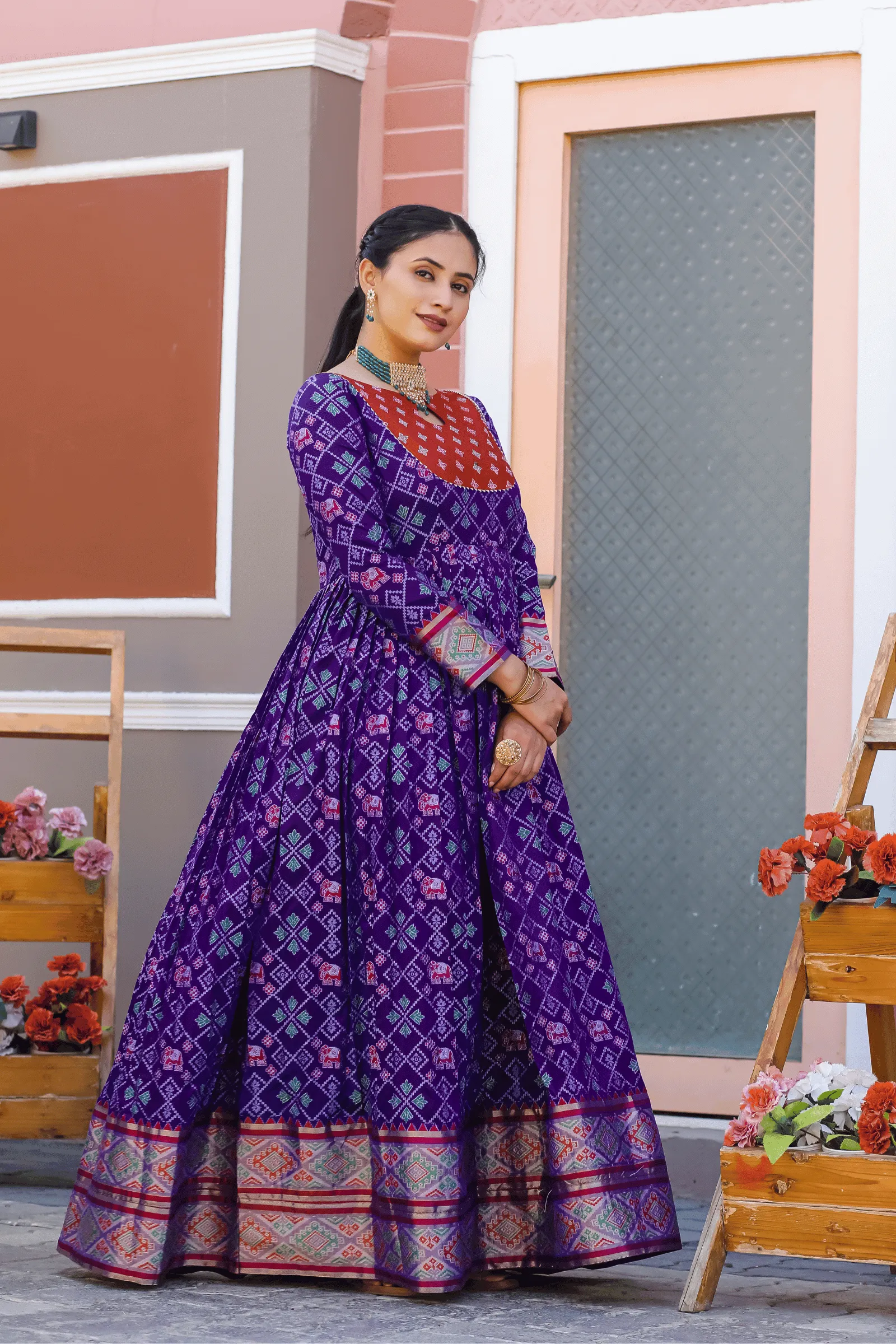 Glamwiz Patola Printed Anarkali Gown