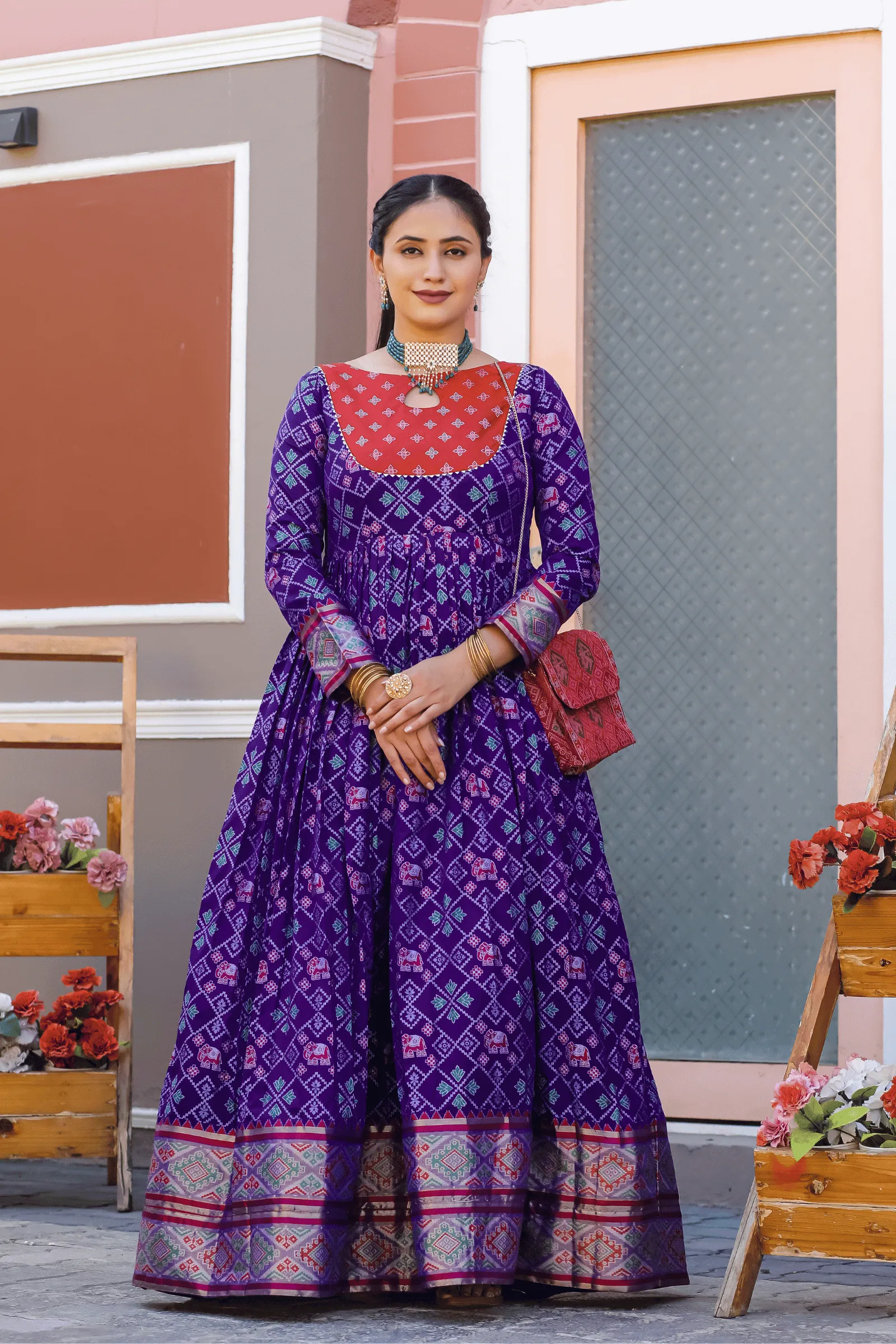 Glamwiz Patola Printed Anarkali Gown