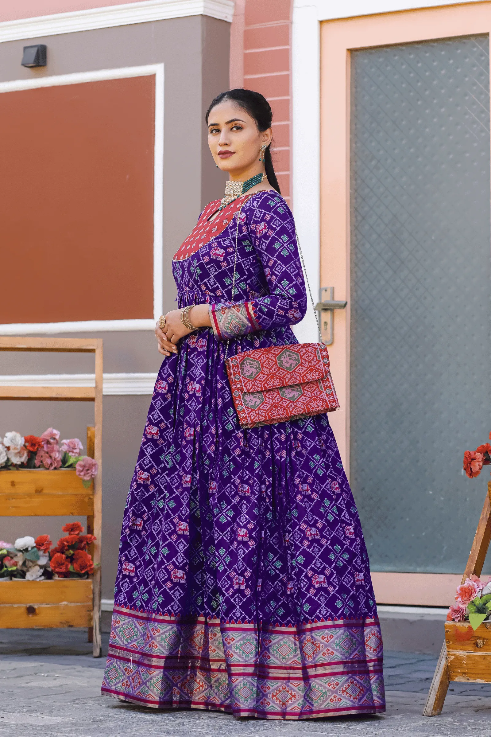 Glamwiz Patola Printed Anarkali Gown