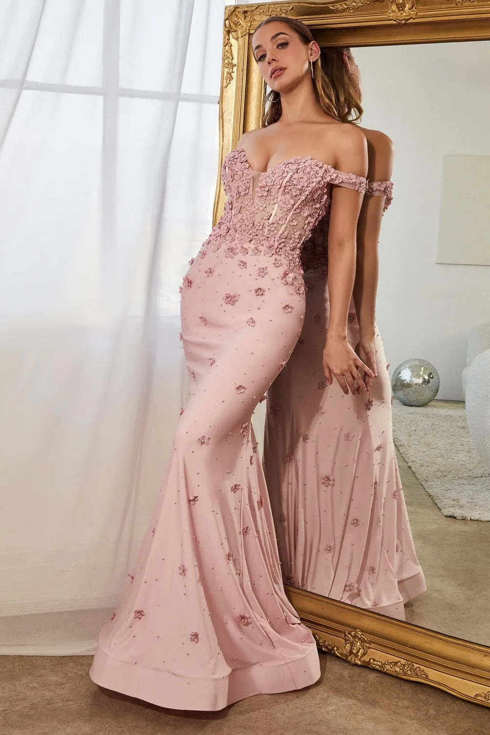 Glitter printed fitted gown