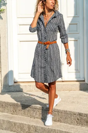 GNS Women's Black Double Pocket Striped Shirt Dress GK-BST2916 - Rivne