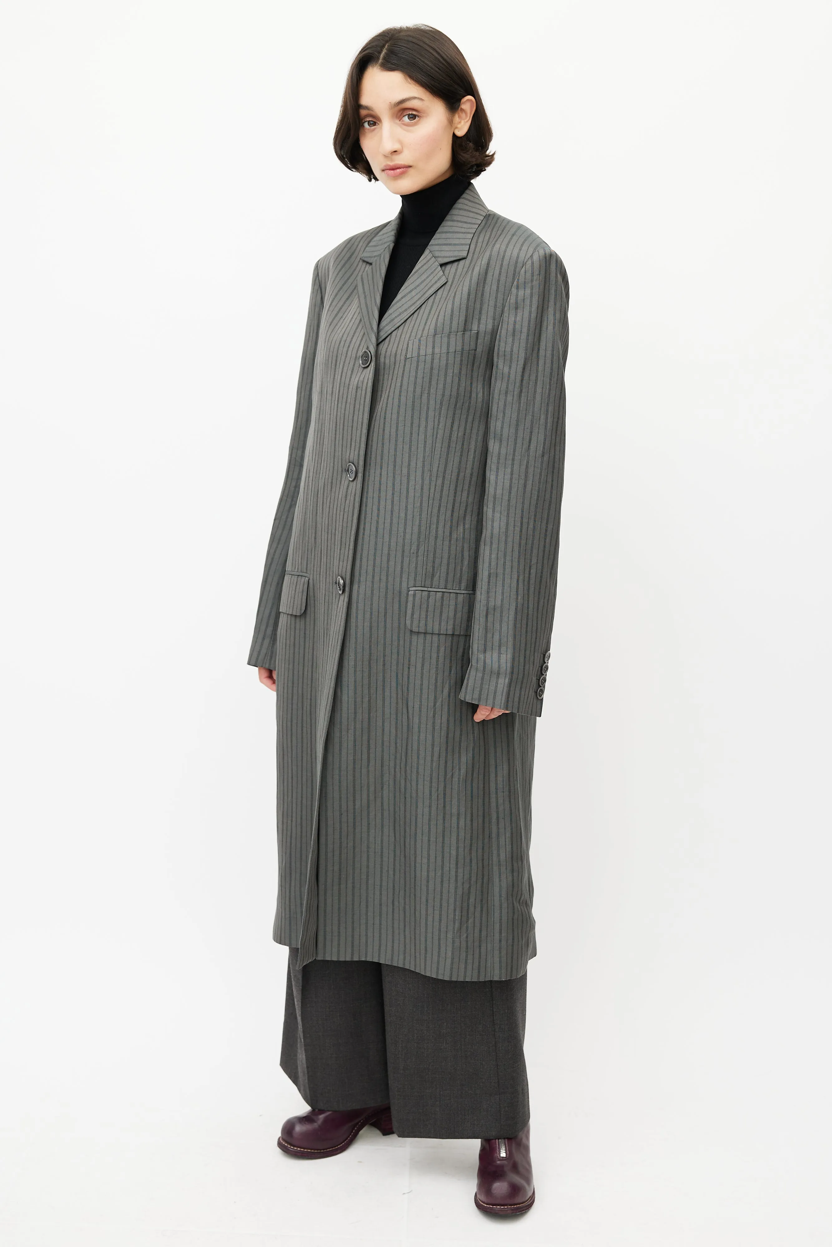 Grey & Black Pinstripe Coat