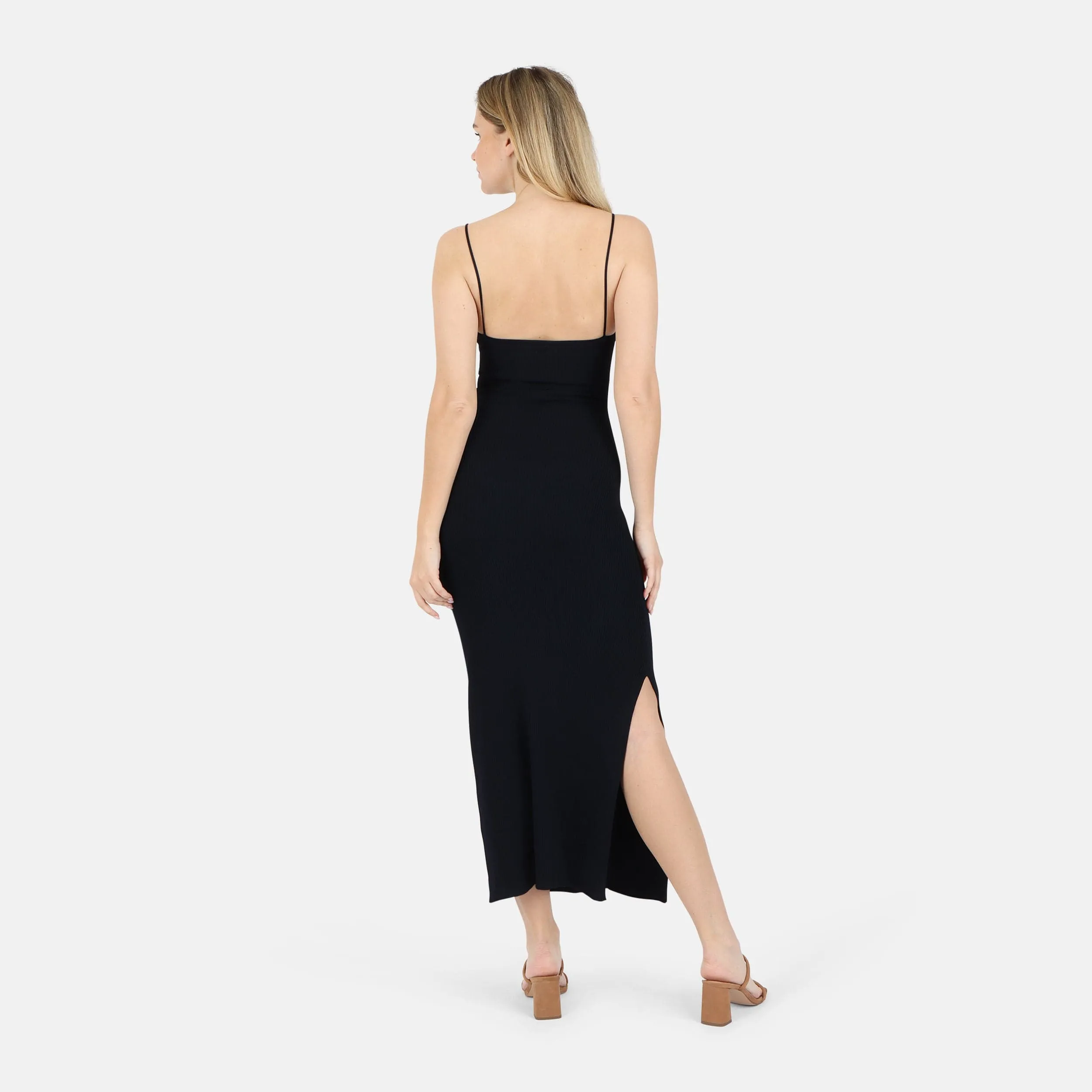 Heidi Cutout Detail Ribbed Maxi Dress - Black