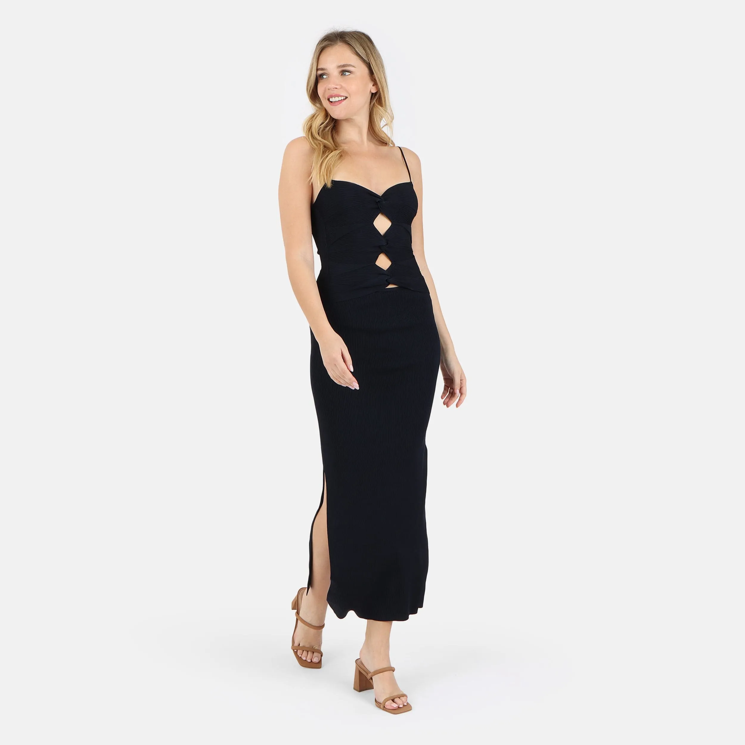 Heidi Cutout Detail Ribbed Maxi Dress - Black