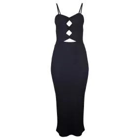 Heidi Cutout Detail Ribbed Maxi Dress - Black