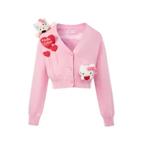 Hello Hitty Bear Heart Cardigan in Pink